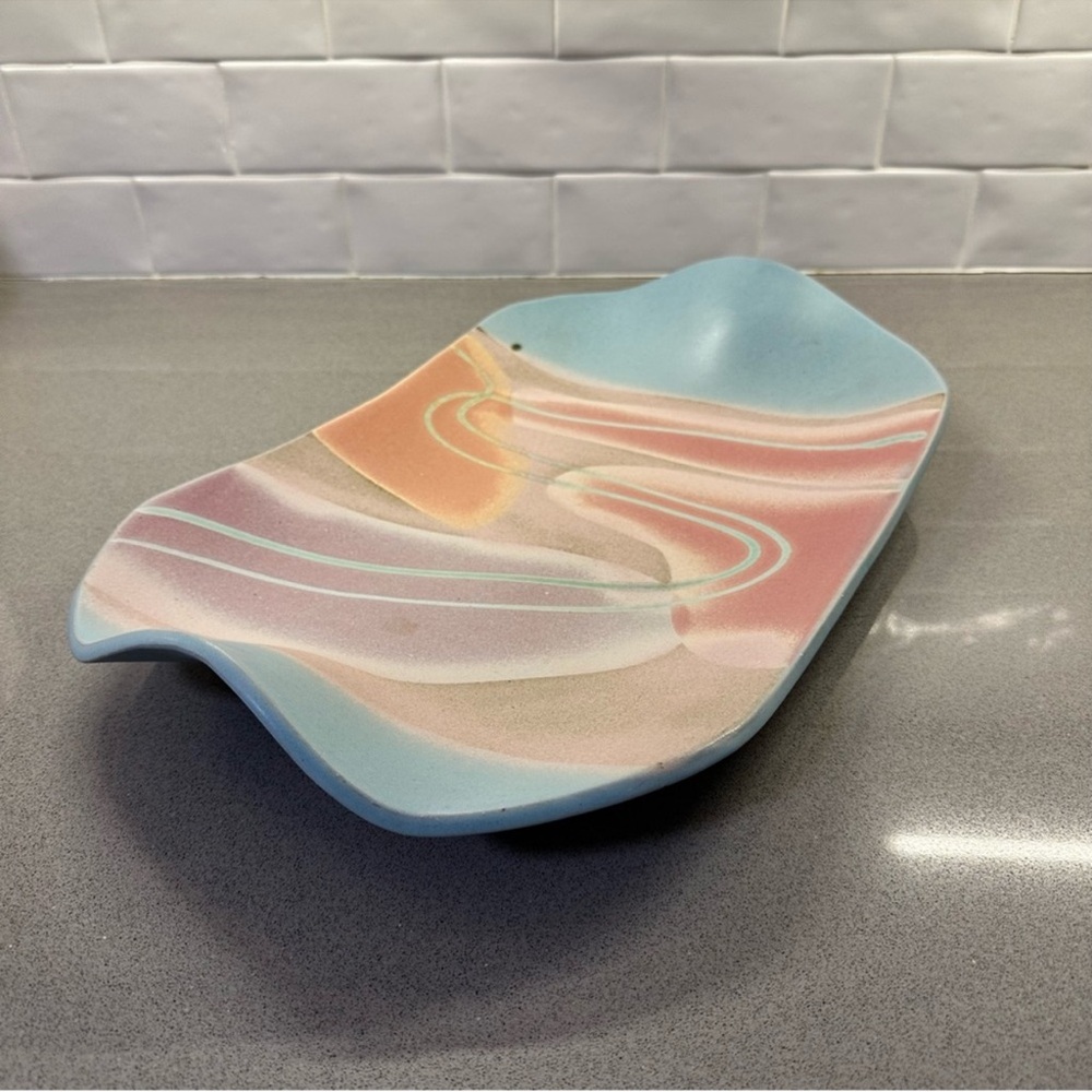 1980s Carol McFarlan Postmodern Ceramic Large Centerpiece Platter 11"x17” SIGNED